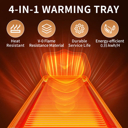 Electric Warming Tray (Extra Long 47.24”x11.81”)，Food Warmers for Parties Buffet & Gathering, Tempered Glass Warming Mat for Food with Adjustable Temperature Modes, White Chafing Dishes