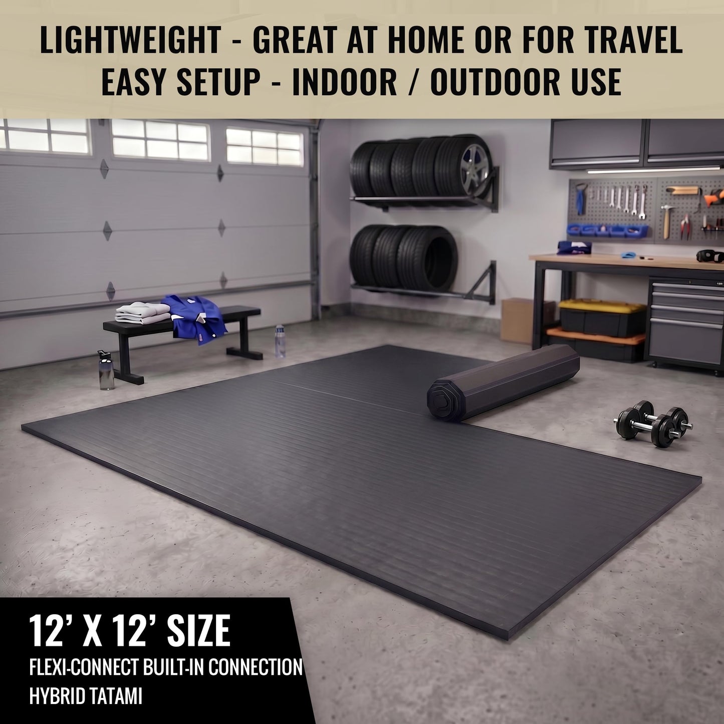 Dollamur 12'x12'x1-7/8" Home Mat, Charcoal Gray, Tatami, FLEXI-Connect®