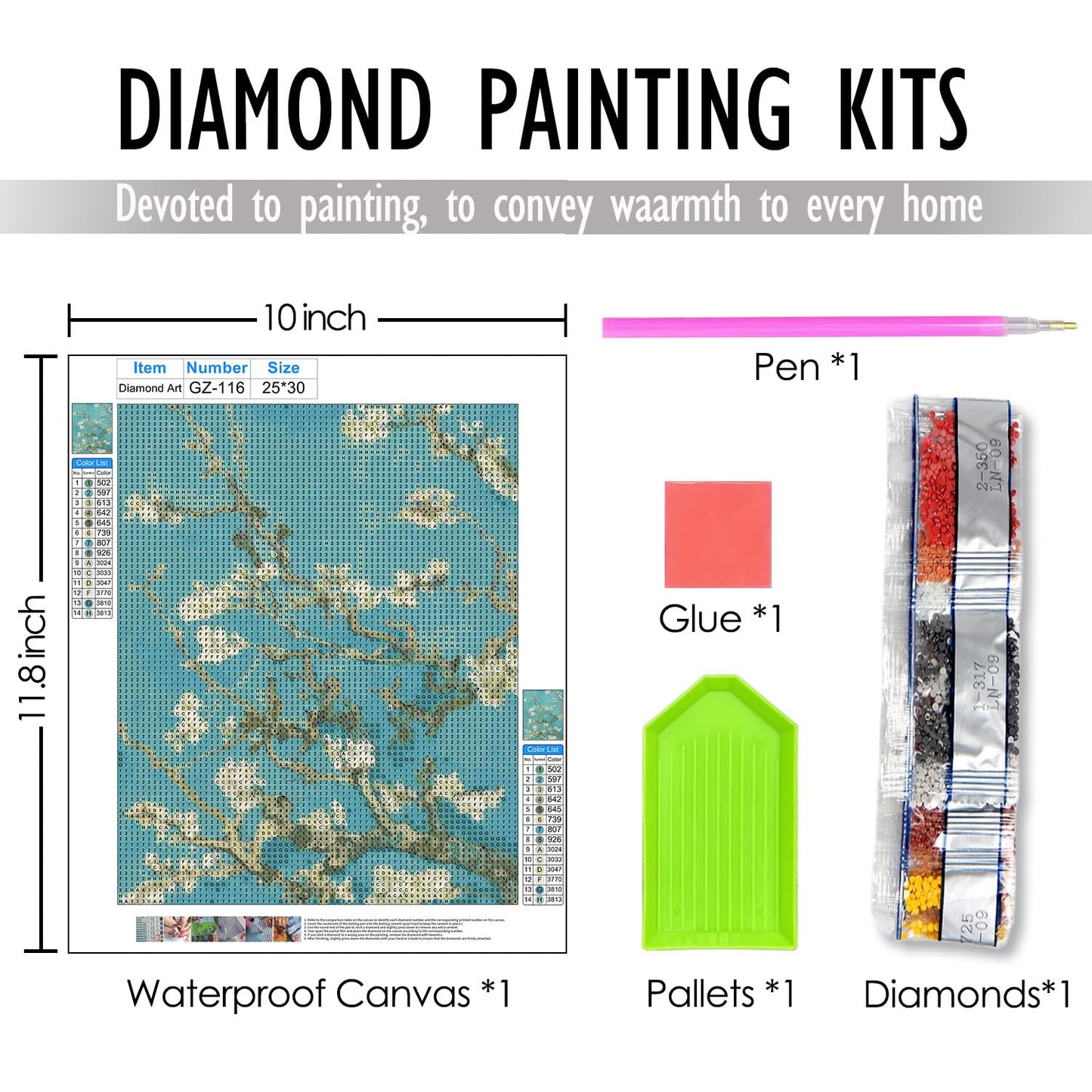 FUHYGU Diamond Painting Kit 9.8x11.8 Inches – Almond Blossom Inspired Painting, DIY Full Drill Diamond Art Kit for Adults, Classic Art Floral Wall Decor