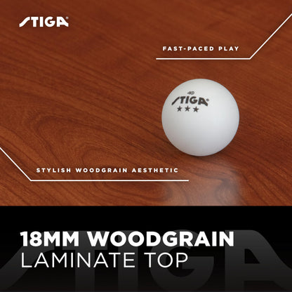 STIGA Ultra Indoor Table Tennis Table – 18mm Woodgrain Ping Pong Table with Steel Frame, Tournament Net & Post, Adjustable Leg Levelers, Modern Furniture-Style Design