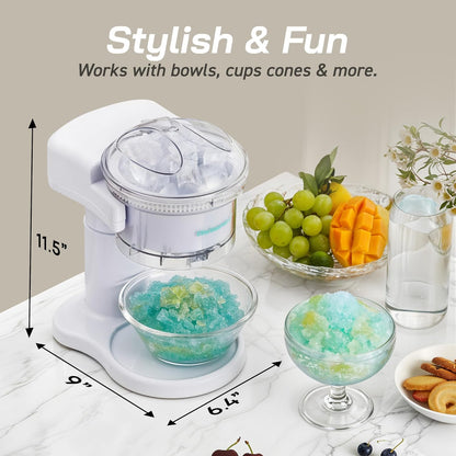 Elite Gourmet ESI1021 Snow Cone & Shaved Ice Maker, Refreshing Slushies, Margaritas, and Boba Drinks, White