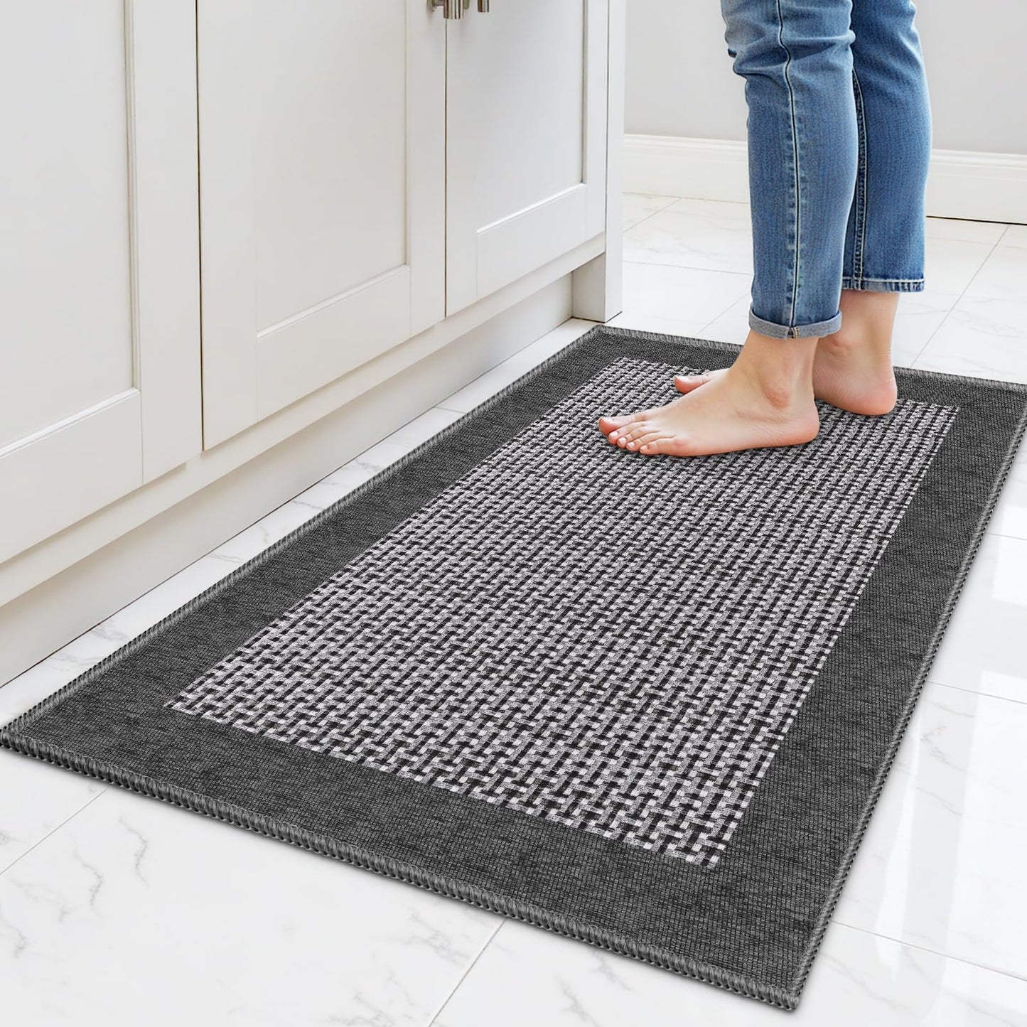 StepRite Kitchen Rugs, Kitchen Mats for Floor, 32"x20" Non-Slip Machine-Washable Kitchen Throw Rug, Absorbent Kitchen Runner Rugs Office, Kitchen Sink Standing Desk Mat, Kitchen Decor Carpet, Grey