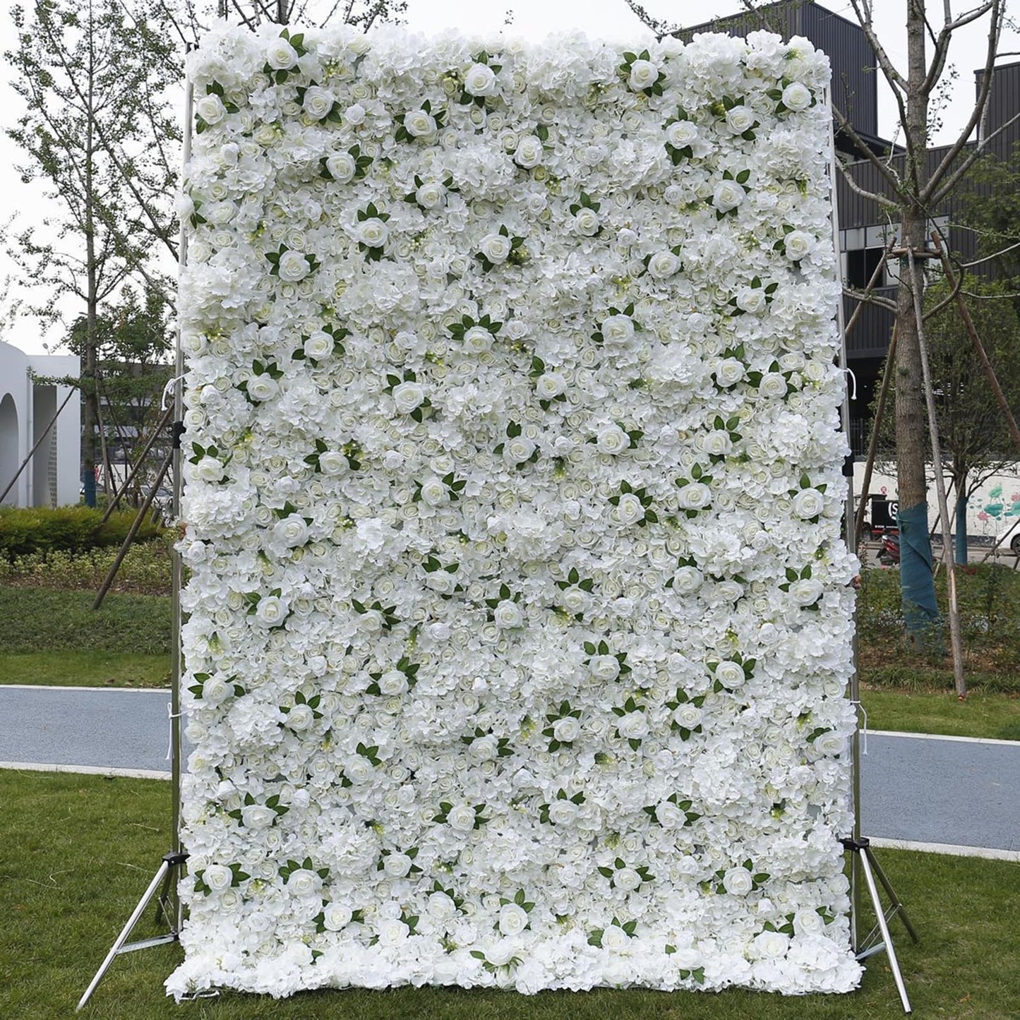 JIIPOREGJ Handmade White Hydrangea Rose Wall Large Artificial Flower Wall Backdrop Panels,Rose Wedding Backdrop 3D Floral Wall Fabric Flower Wall for Party Baby Shower,One Color,1m*1m/3.28 * 3.28FT