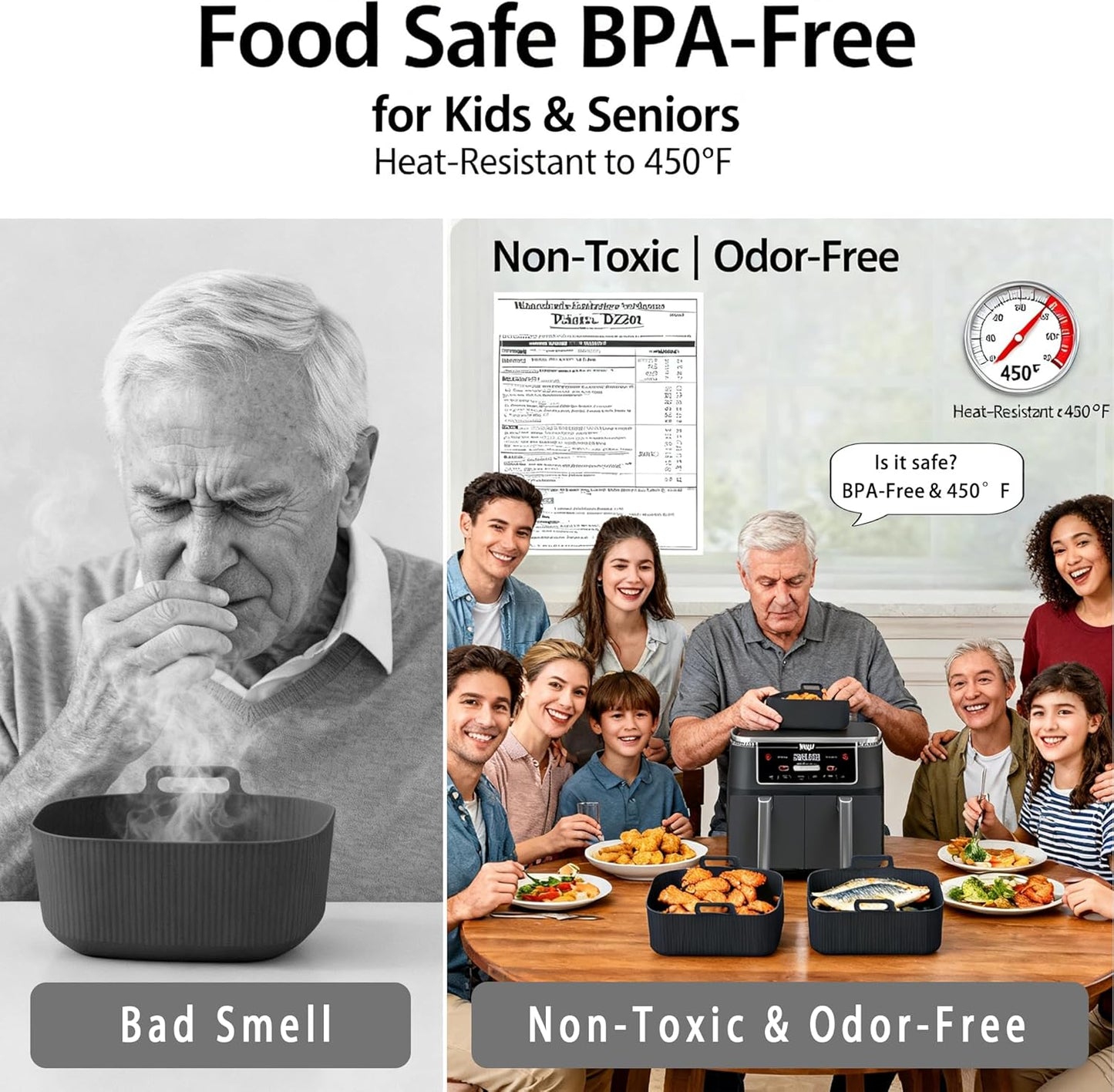 Ninja Silicone Air Fryer Liners - Reusable 8QT Dual Basket | Easy-Clean Dishwasher-Safe 2-Pack