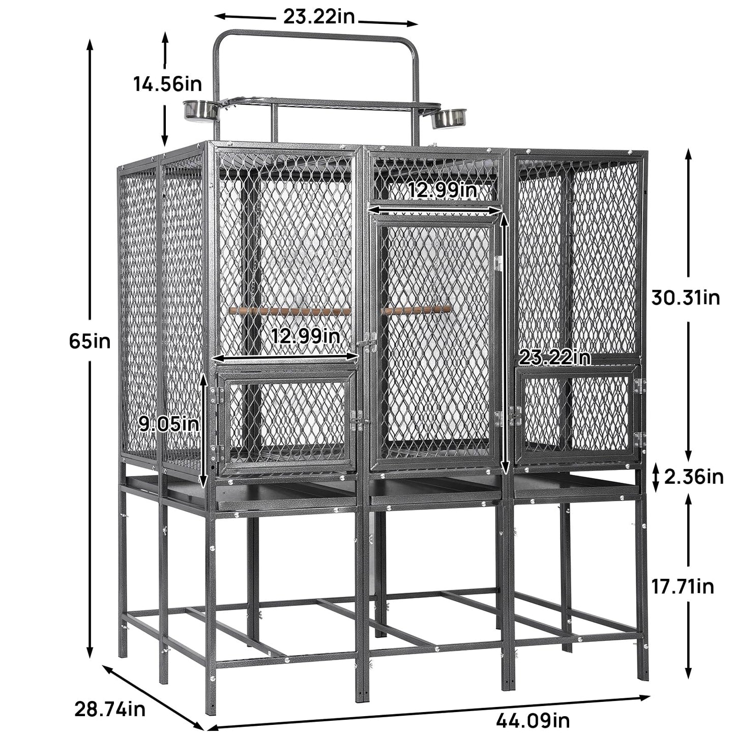 44" W x 65" H Large Bird Cage with Detachable Playtop – Heavy Duty Carbon Steel Flight Cage for Cockatiels, Parakeets, Conures & Lovebirds (Indoor & Outdoor Use)