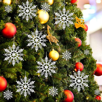 110 Pieces Tmflexe White Plastic Snowflakes Ornaments for Christmas Decoration, 6 Sizes DIY Art Crafts