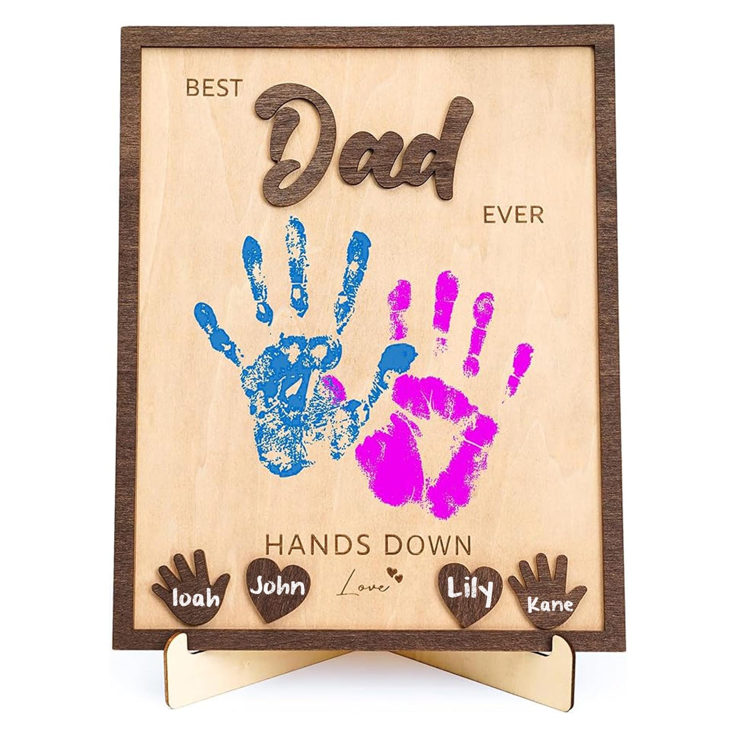 NELXI Best Dad Ever Handprint Gifts – Personalized Wooden Frame DIY Kit for Kids, Father’s Day Crafts, Custom Family Keepsake from Children, Unique Present for Dad, Grandpa, Rustic Home Decor