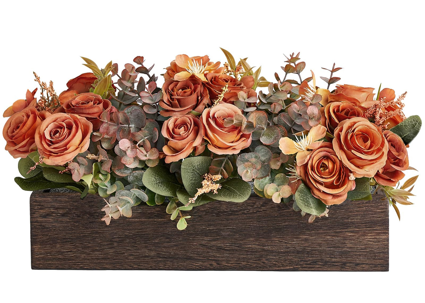 Dahey Centerpiece Table Decorations for Dining Room Farmhouse Living Room Fall Table Centerpieces Decor Wood Tray with 3 Artificial Flowers and 2 Eucalyptus for Kitchen Table, Orange