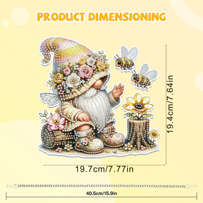 Bowetile Gnome Diamond Art Hanging Kits for Adults, 5D Special Shape Bee Diamond Painting Flowers Pendant Kits, Gem Art Suncatchers Painting Window Ornament for Home Garden Wall Decor