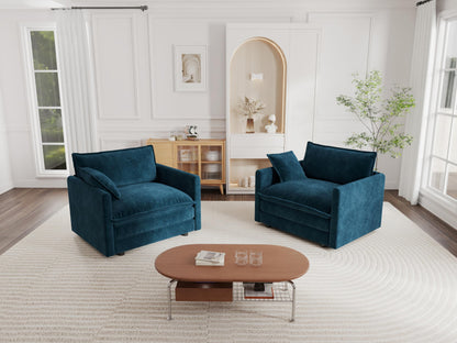 KEIKI 2-Piece Sofa Set with 2 Oversized Chenille Single Sofa, Upholstered Modern Style 2-Seater Lounge Accent Chair Set with 2 Pillow, High-Density Foam Cushions, for Apartment, Living Room, Blue