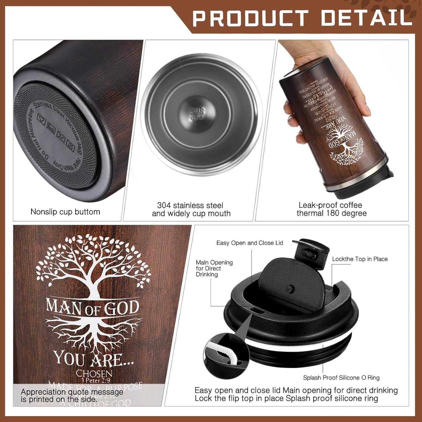 6 17 oz Set Ziliny Pcs Christian Gifts for Men Coffee Tumbler Inspirational Man of God Mugs Stainless Steel Tumbler