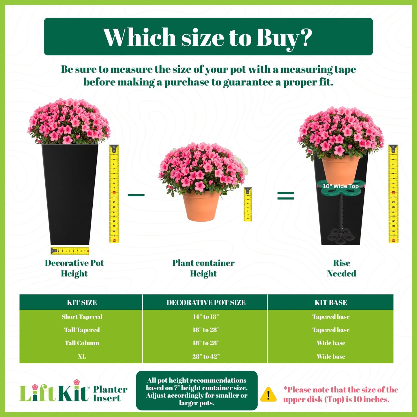 Lift Kit Planter Insert Tall Tapered Plant Riser Fill Bottom of Tall Flower Pots and Large Plant Containers | Indoor and Outdoor (11-17” Rise, 6" Base, 10" Top)
