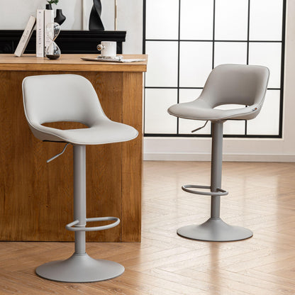 YOUNIKE Bar Stools Set of 2 All Grey Swivel Barstools, Compact Adjustable Counter Height Bar Stools Faux Leather Upholstered Counter Stools with Hollow Back for Kitchen Island