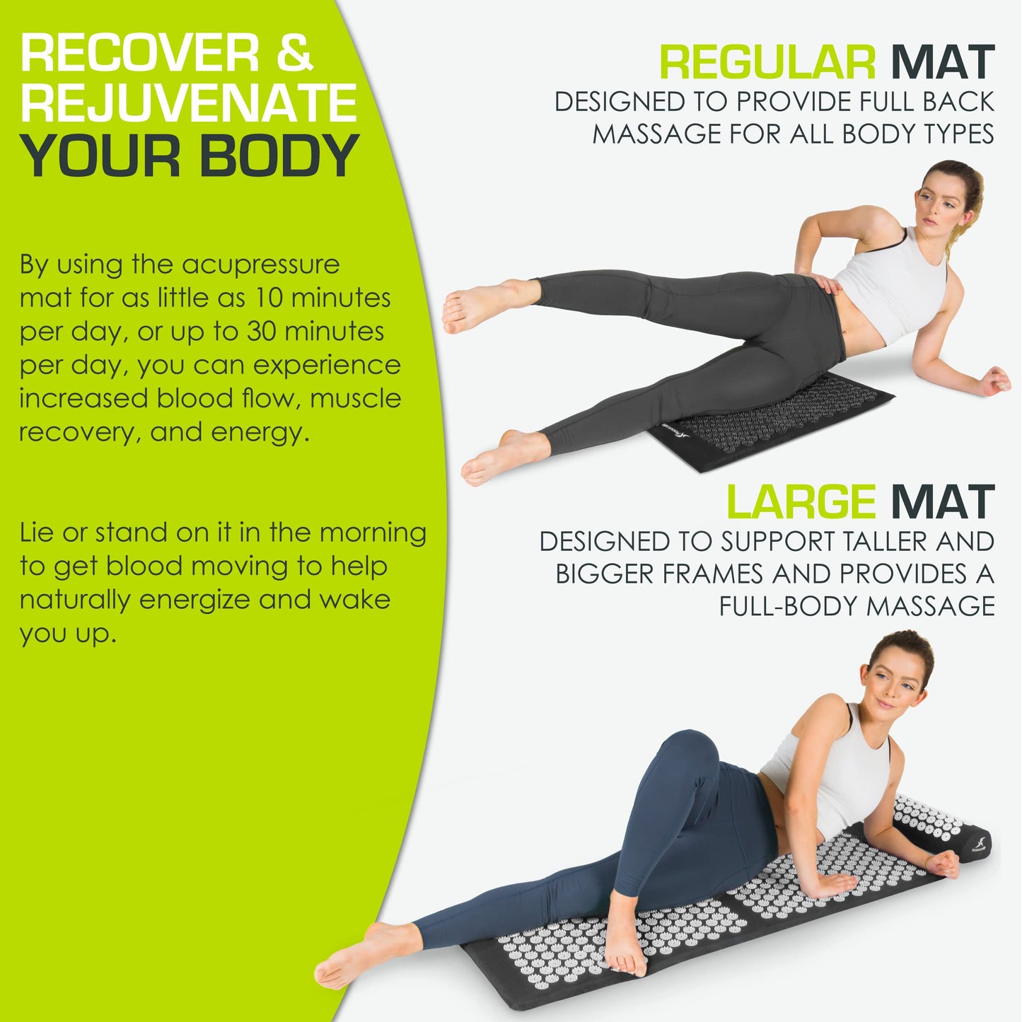 ProsourceFit Acupressure Mat and Pillow Set for Back/Neck Pain Relief and Muscle Relaxation, Large - Black/Black