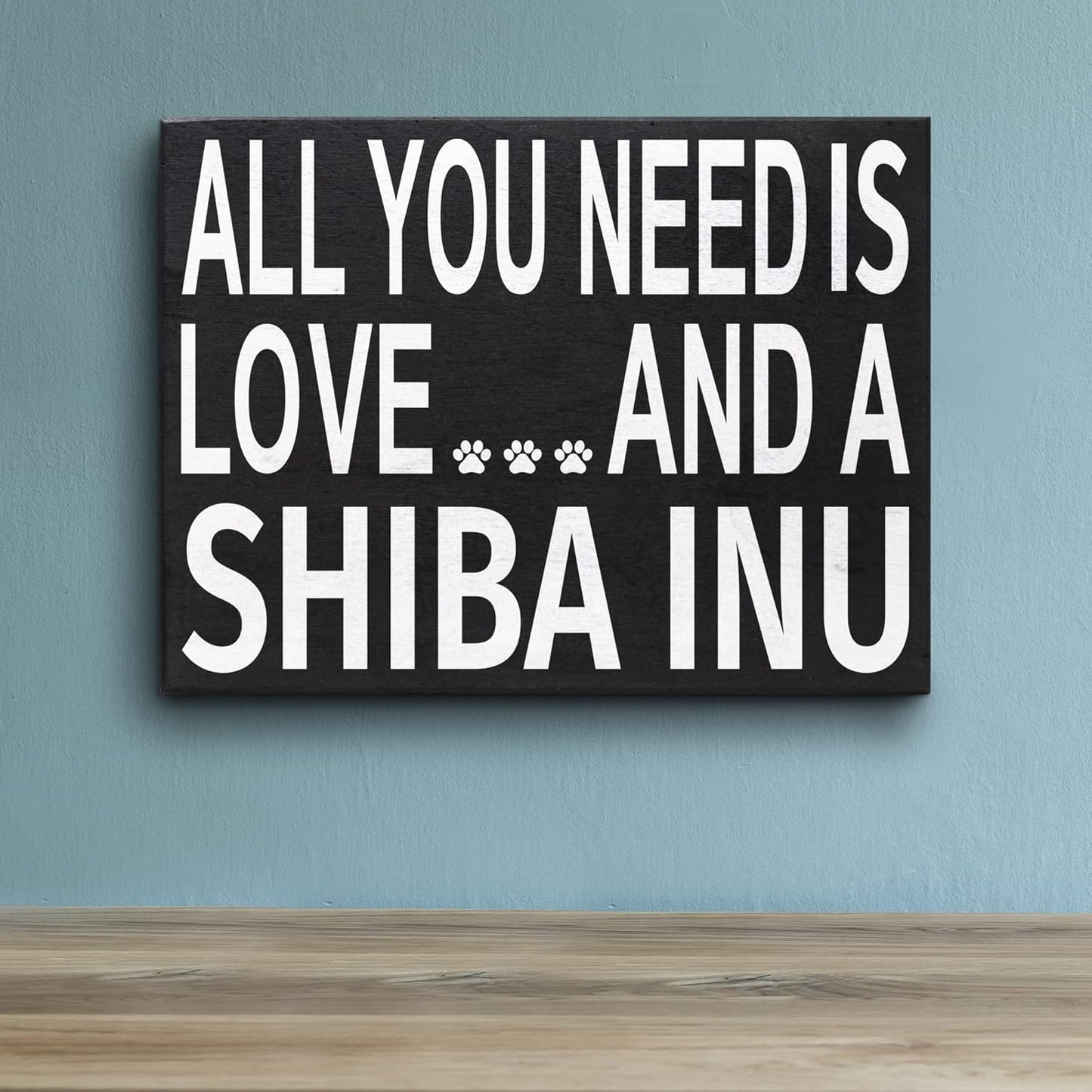 JennyGems Shiba Inu Gifts, All You Need Is Love and a Shiba Inu Wooden Sign, Shelf Decor and Wall Hanging, Made in USA