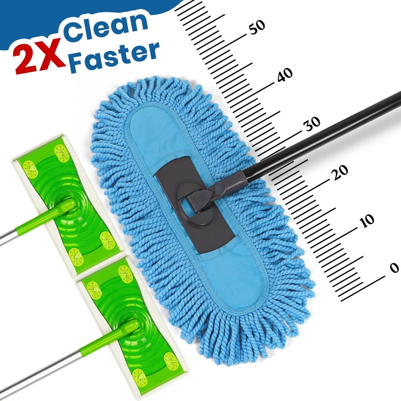 19 Inch Dust Mops for Floor Cleaning with 2 Mop Refill Pads Floor Duster with 58” Long Handle Microfiber Sweeper for Hardwood Tile Baseboard