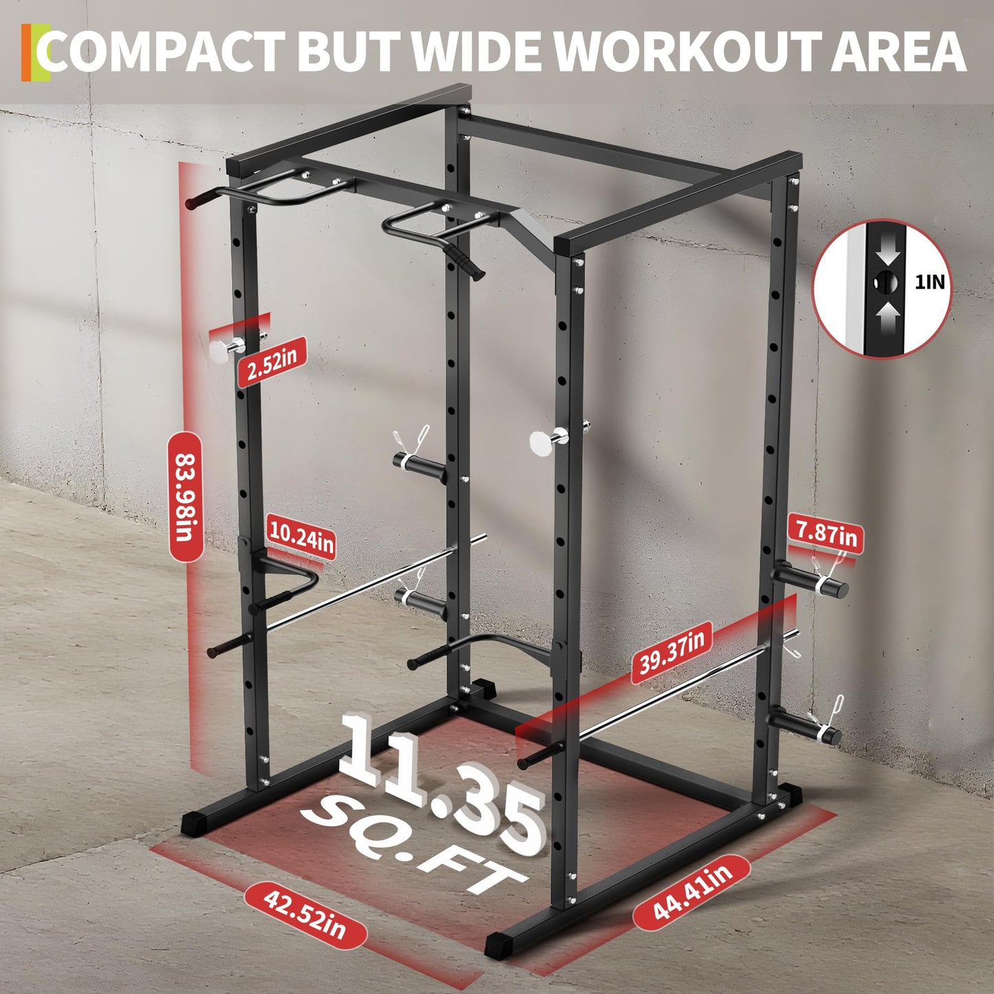 Garvee Power Cage, Squat Rack for Home Gym, 1100LB Capacity Power Rack with Pull-Up Bar, Adjustable Safety Bars, Strength Training for Home Gym, Black