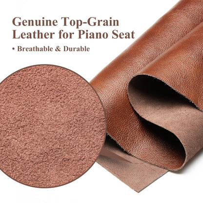 FILISITE Genuine Leather Duet Piano Bench with Storage,Adjustable Heavy Duty Wooden Double Keyboard Seat XHJ-11G(Brown)