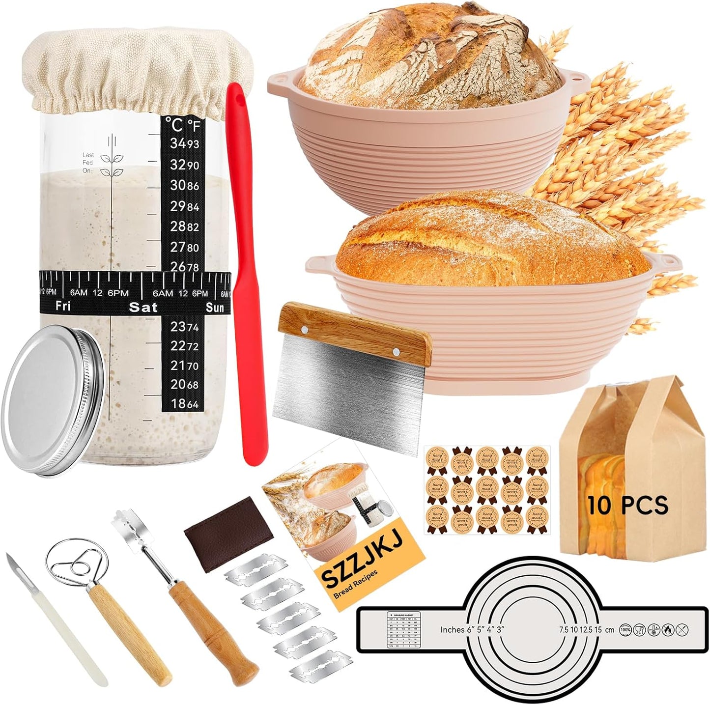 24PCS 9"Round 11"Oval Sourdough Starter Kit, Sourdough Bread Baking Supplies, & Banneton Bread Proofing Basket, Bread