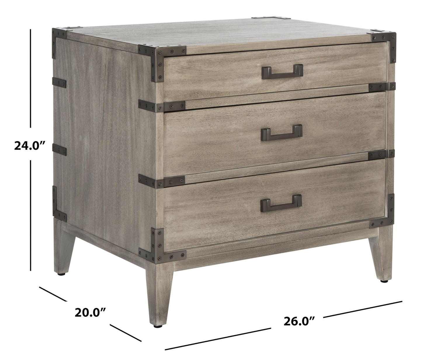 SAFAVIEH Couture Home Collection Nisha Light Grey 3-Drawer Wood Nightstand Table (Fully Assembled)