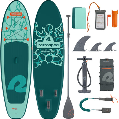 Retrospec Weekender Inflatable Stand Up Paddle Board Includes Paddle, Pump, Travel Bag and Accessories 10’6” Lightweight Inflatable SUP, Puncture Resistant Inflatable Paddle Board for Adults
