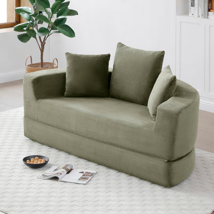 KEIKI 67" Corduroy Convertible Circular Floor Sofa Bed,Multi-Functional Adjustable Futon Couch for Living Room Apartment Office,No Assembly