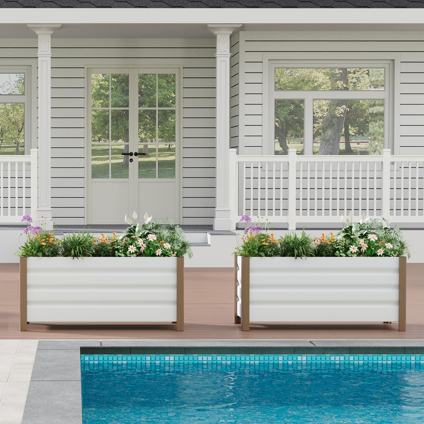Garvee 2 Pack Large White Aluminum Planter Box 39"X16"X18", Extra Long Raised Garden Bed with Rounded Corners & Anti-Cut Safety Edging, Deep Design with Drainage Holes for Outdoor Patio & Balcony, Whi