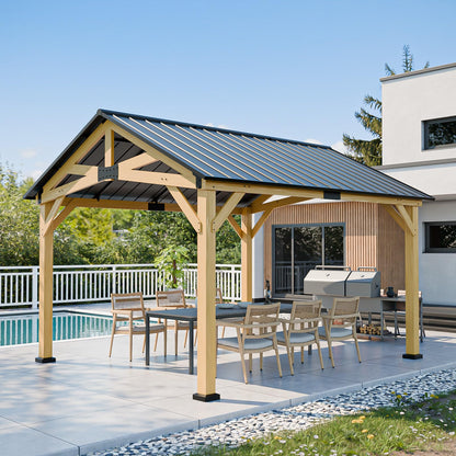 INTER HUT 10x12 Hardtop Gazebo with Netting and Curtains, Galvanized Steel Double Roof Outdoor Pavilion with Aluminum Frame, Patio Gazebo for Deck, Garden, Lawn, White/Gray