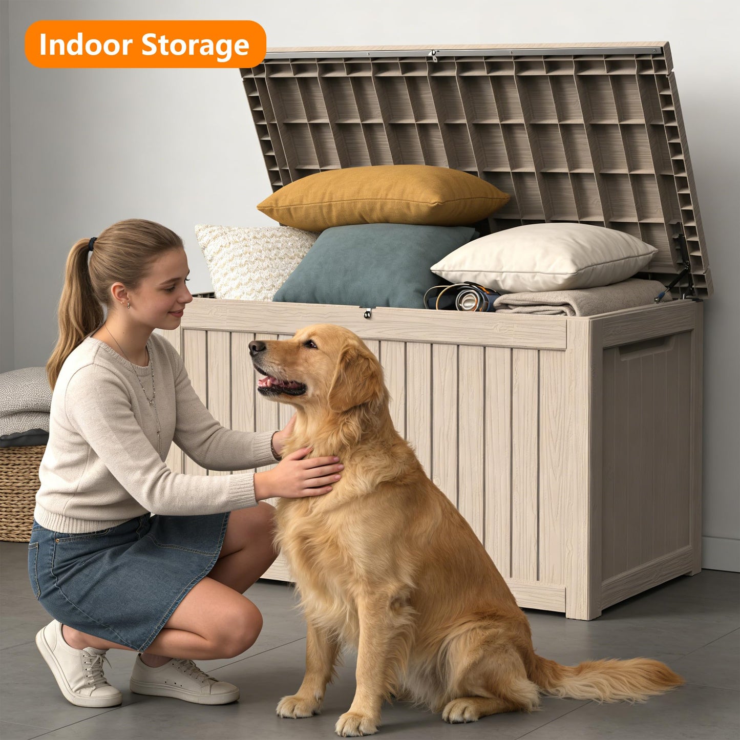 Decksplore 270 Gallon Outdoor Storage Box Resin Deck Box All Weather Waterproof Large Lockable Storage Container Deck Box for Patio Furniture, Garden Tools, Lockable, Grey