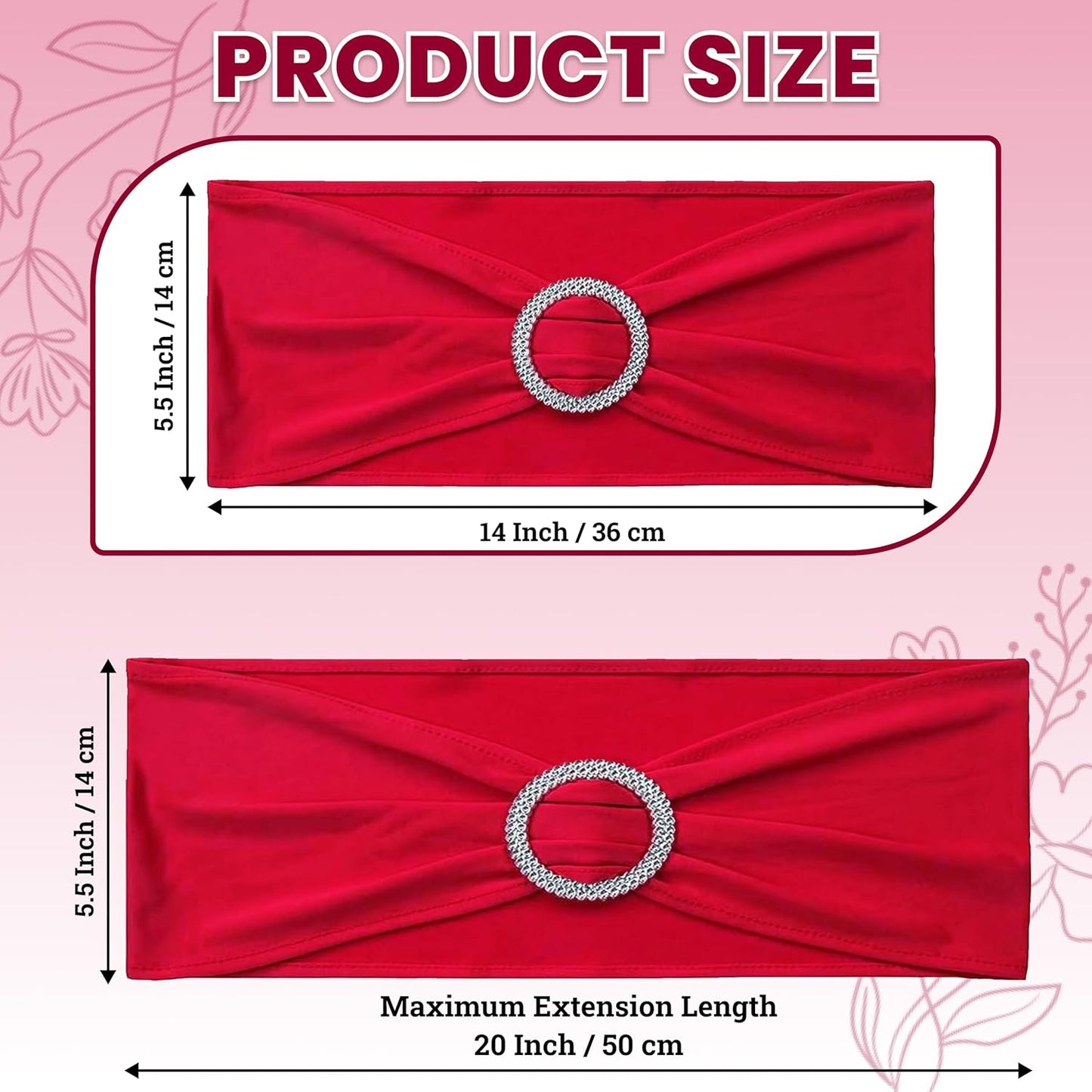 MDS Spandex Chair Sashes - 150 Universal Elastic Stretch Bands with Buckle Slider Bow | Red