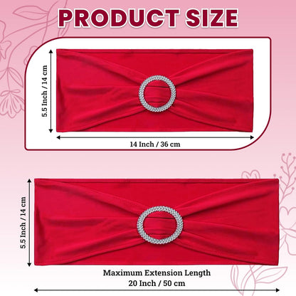 MDS Spandex Chair Sashes - 150 Universal Elastic Stretch Bands with Buckle Slider Bow | Red
