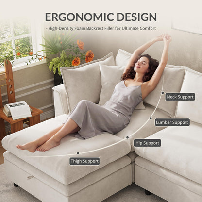 Attalee 113.4'' Modular Sectional Couches for Living Room with Storage Ottoman, Modern Comfy Deep Seat Sleeper Upholstered Cloud Couch Sofa, Oversized 4-Seat L Shaped Couch with Throw Pillows, Beige