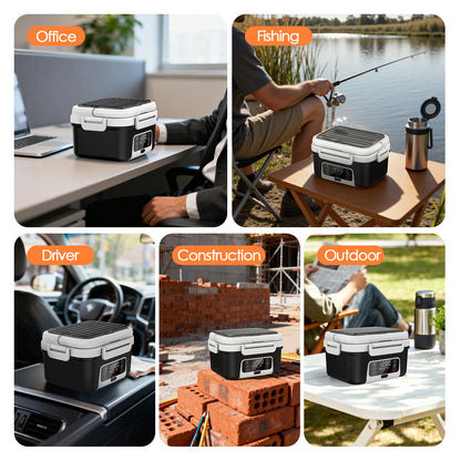 Odopok Cordless Electric Lunch Box, 6.3 Cup 100W Heated Lunch Box with 20000mAH Battery Powered for Self Heating, Including Fork Spoon and Insulated Bag for Men Women Adults, BPA Free(Black+White)