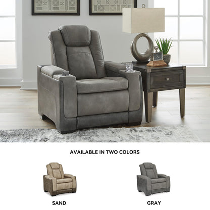 Signature Design by Ashley Next-Gen DuraPella Power Recliner with Adjustable Headrest, Storage Armrests, Wireless & USB Charging, Faux Leather, 2-Tone Gray