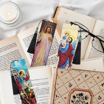 Christian Religous Diamond Art Bookmarks - 6 Pcs Diamond Art Bookmarks Kit for Adults, Gem Craft Painting Kits Featuring Jesus Christ Virgin Mary Saints, Christian Gifts for Holiday Christmas