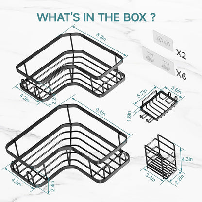 4-Pack, Veken Corner Shower Caddy Advanced Rustproof Design, No Drilling Adhesive Shelves, Rack with Soap Holder, Large