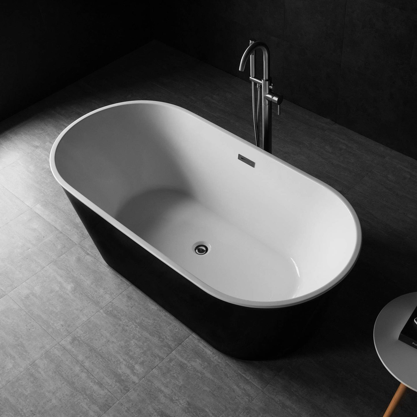 WOODBRIDGE 59" Acrylic Freestanding Bathtub Contemporary Soaking Tub with Brushed Nickel Overflow and Drain, B-1816 Black Color