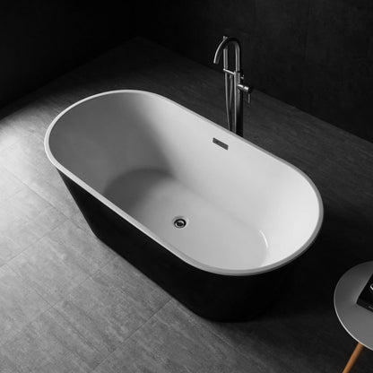 WOODBRIDGE 59" Acrylic Freestanding Bathtub Contemporary Soaking Tub with Brushed Nickel Overflow and Drain, B-1816 Black Color