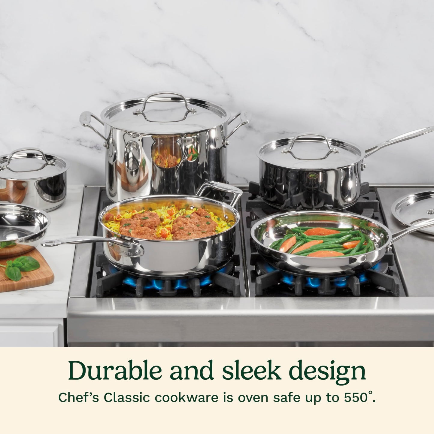 Cuisinart 7-Piece Stainless Steel Pots and Pans Set, Cookware Set Compatible with Induction, Electric, Gas Cooktops, Aluminum Core for Quick Even Heat, Cool Grip Handles, Dishwasher Safe, Oven Safe
