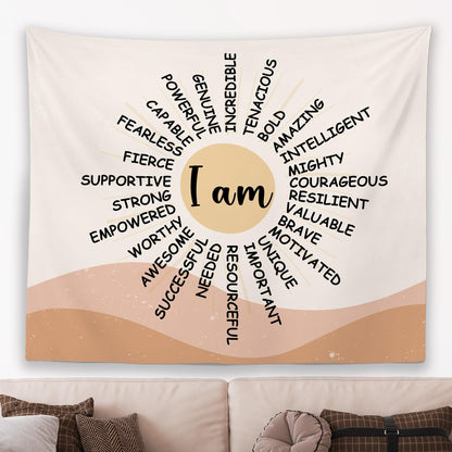 MNOSAIOO Inspirational Boho Sun Wall Tapestry Hanging for Classroom Kids, I Am Brave Important Tapestry, Motivational Mental Health Tapestries Wall Decor for Bedroom Therapy Office Home 60x50 inch