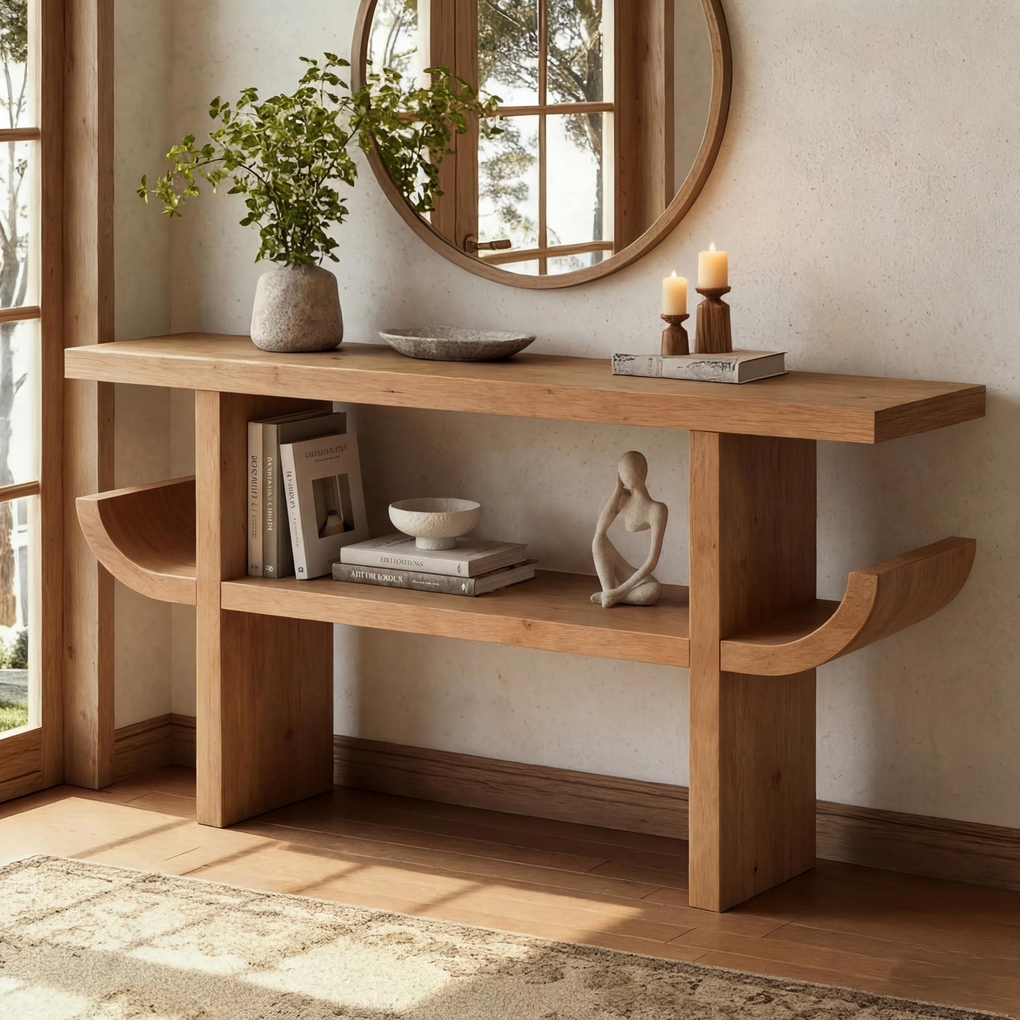 Christopher Knight Home Mesha Modern Console Table with Shelf, Wooden Entryway Table with Open Storage Shelf, Behind The Couch Long Sofa Table for Living Room, Natural Brown