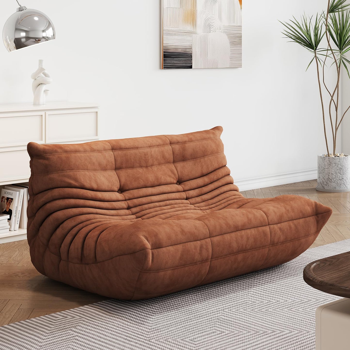 Aosaifen Bean Bag Chair - Corner Sofa, Fireside Chair Bean Bag Sofa Large Bean Bag Chair for Adults,Fireside Floor Couch for Living Room, Bedroom, Gaming (Yellow, Single) (Brown, Loveseat)