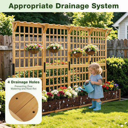 Aoxun 108" Raised Garden Bed with Trellis, Wood Planter Container with Hanging Roof & Garden Boxes for Climbing Plants Flowers Vine (3 piece)