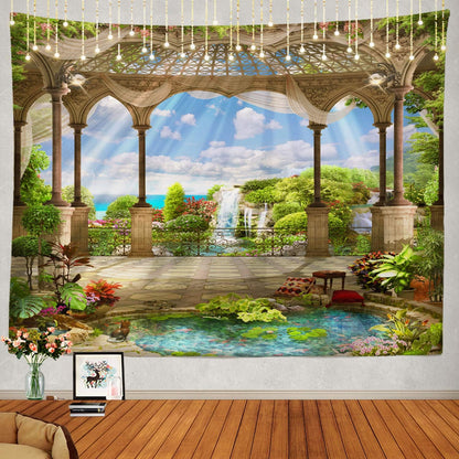 Shrahala Beautiful Tapestry, Waterfall Nature Scenery Landscape Wall Hanging (51.2 x 59.1 Inches, Green)