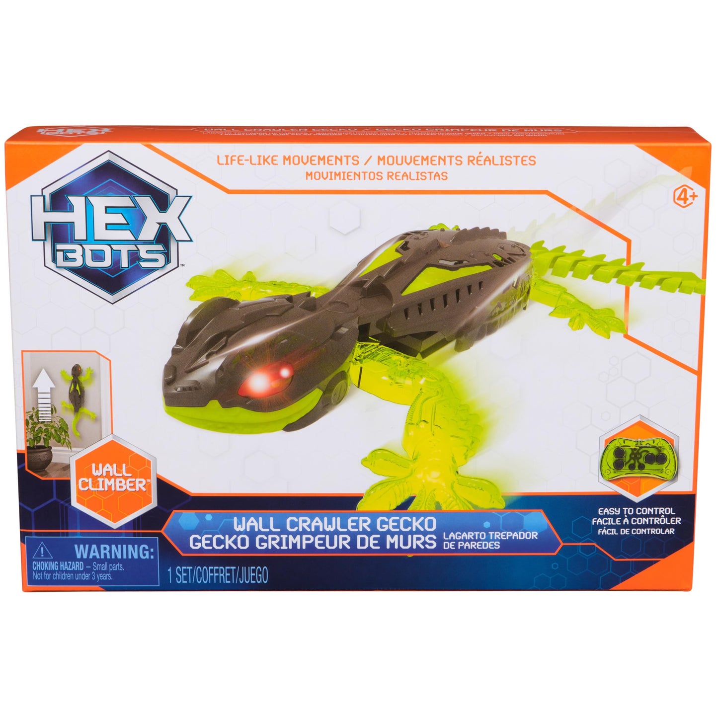 HEX BOTS Wall Crawler Gecko, Rechargeable Remote Control Robot Kids Toys, Climbs up Walls, RC Robot Toys for Boys & Girls Ages 4 & Up