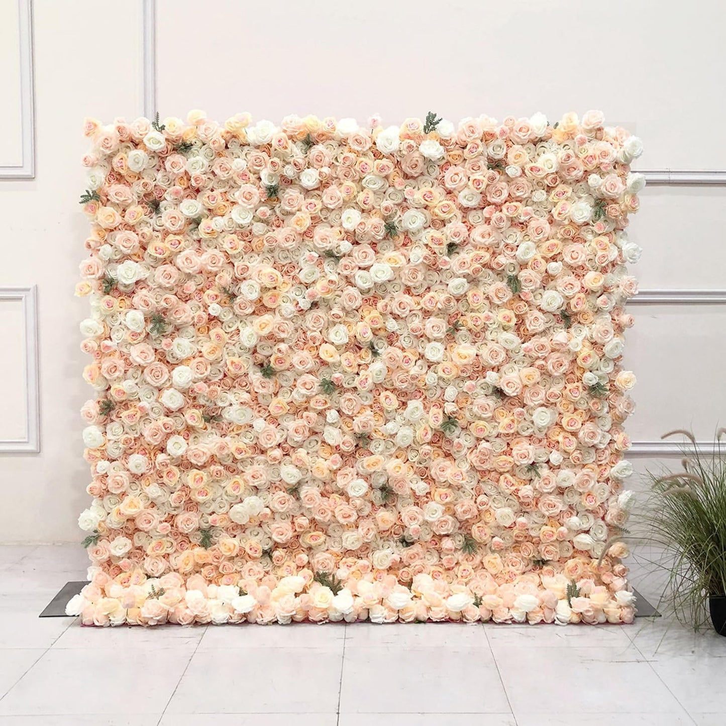 Handmade Champagne Roses Wall Large Artificial Flower Wall Backdrop Panels,Rose Wedding Backdrop 5D Floral Wall Fabric Flower Wall For Party Baby Shower Bridal Wedding Backgro,3m*3m/10*10FT