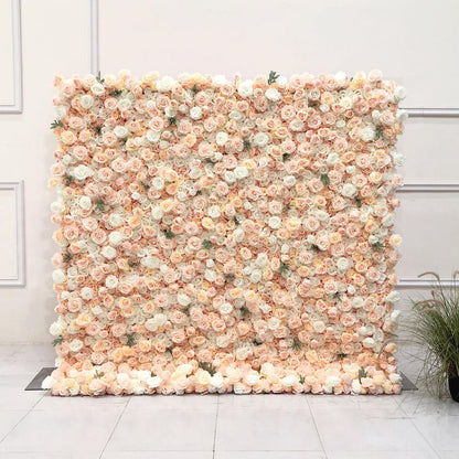 UYCVT Handmade Champagne Roses Wall Large Artificial Flower Wall Backdrop Panels, Rose Wedding Backdrop 5D Floral Wall Fabric Flower Wall for Party Baby Shower Bridal Wedding B-1m*1m/3.28 * 3.28FT
