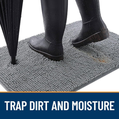 OLANLY Dog Door Mat Set - Absorbent Non-Slip Washable 4-Piece 30x20 Mud Mat | Quick Dry Chenille, Grey