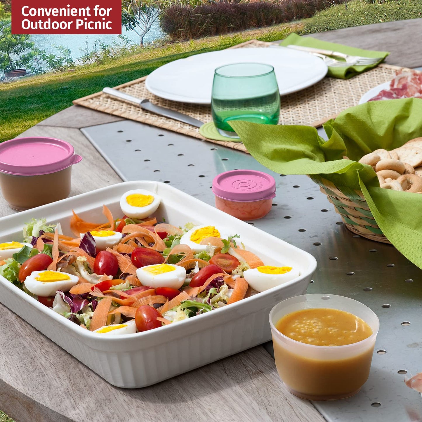 Condiment Cups Containers with Lids- 8 pk. 2.3 oz.Salad Dressing Container to go Small Food Storage Containers with Lids- Sauce Cups Leak proof Reusable Plastic BPA free for Lunch Box Picnic Travel