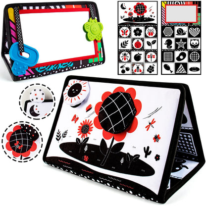 teytoy Tummy Time Mirror Infant Newborn Toys 0-3 Months Brain Developmental Baby Mirror Tummy Time Black and White High Contrast Baby Toys 4 6 9 12 Month Boys Girls Crawling Sensory Toy